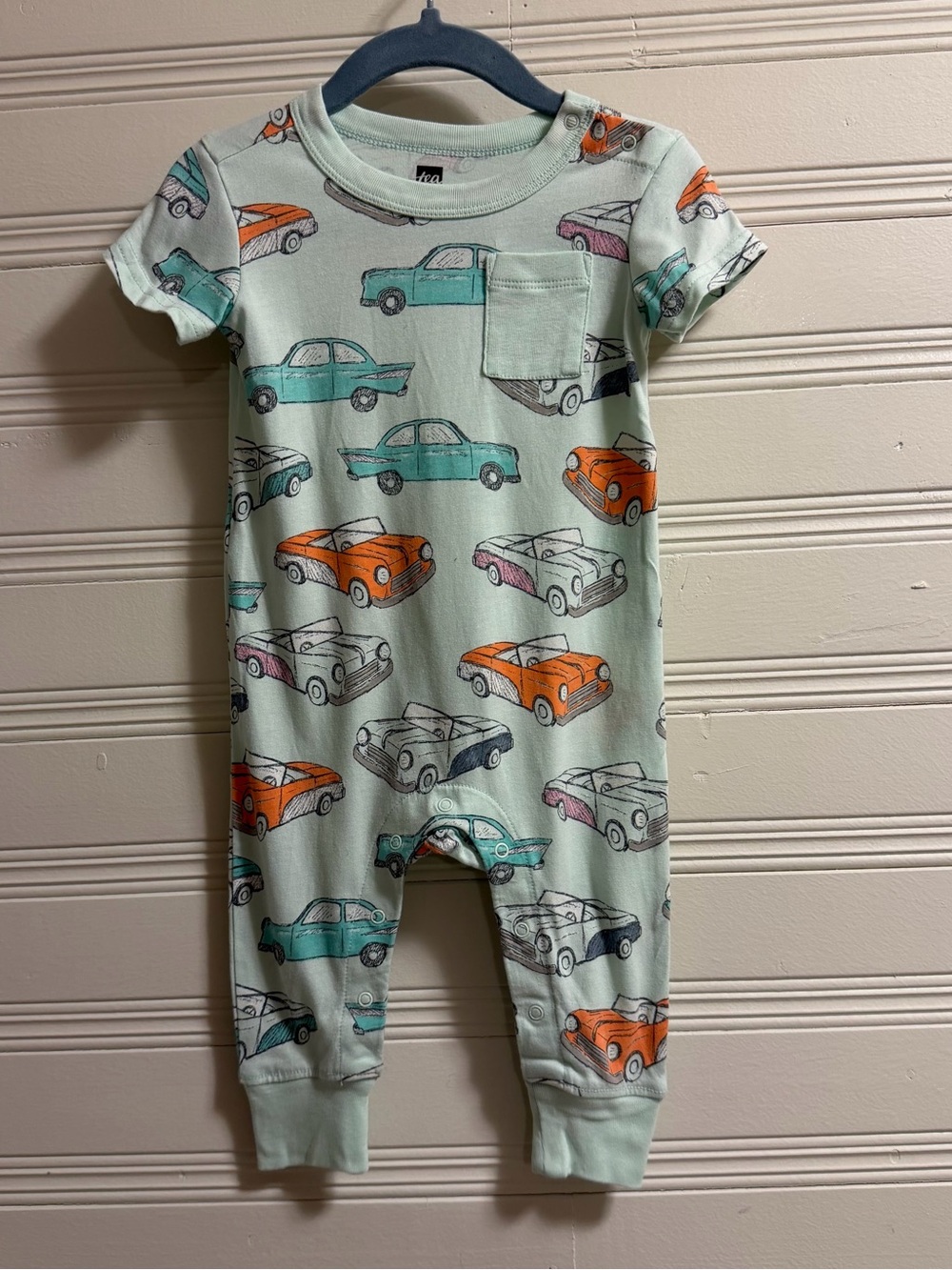 Tea Collection Baby Romper 6-9M Vintage Car Print Organic Cotton One Piece
